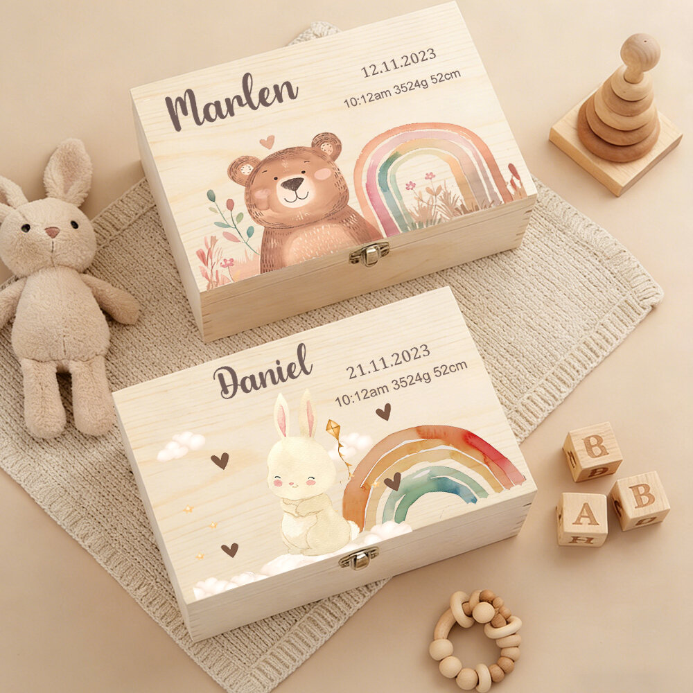 Baby Keepsake Box - Personalized Baby Wooden Memory Box Newbron