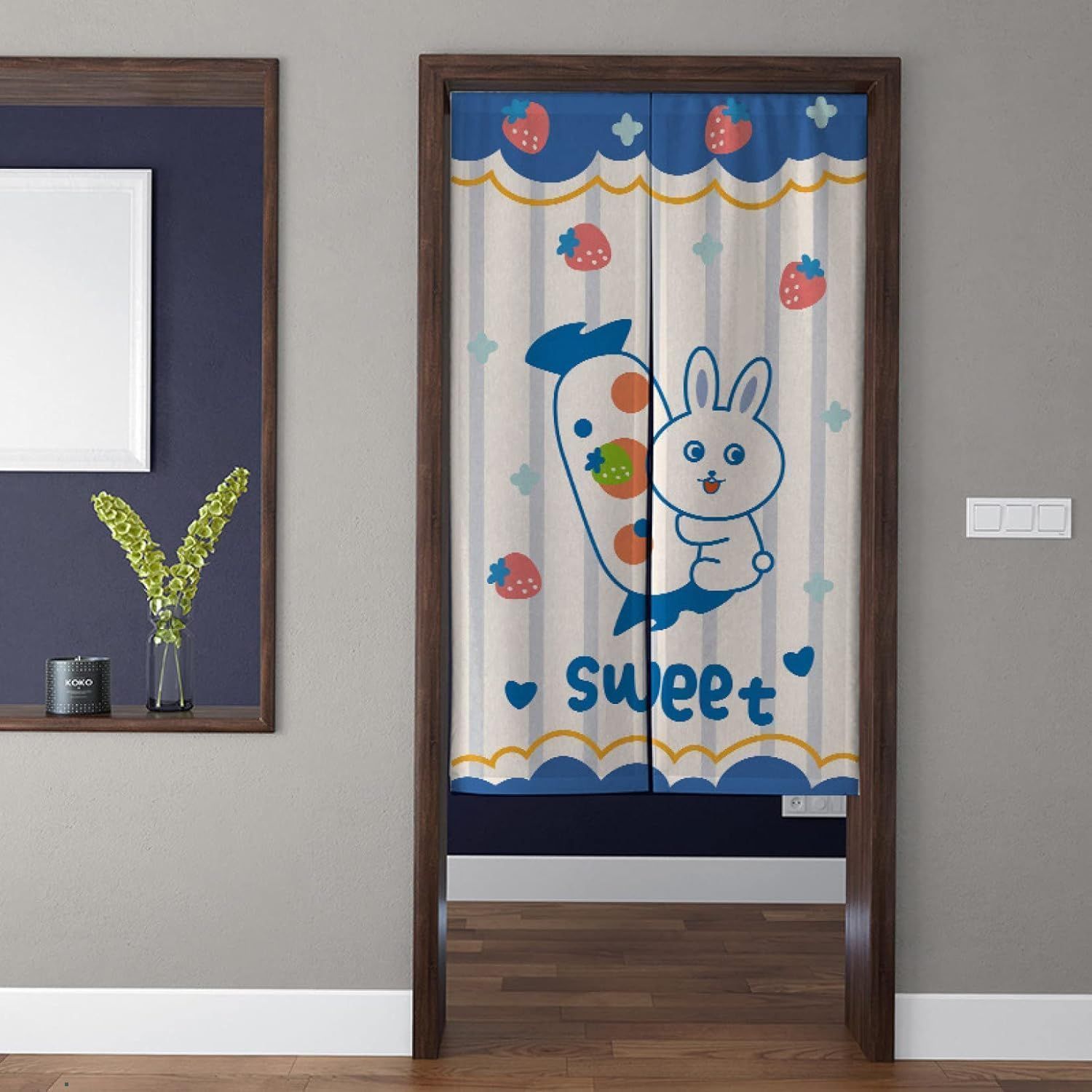 Baby Nursery Curtains - Cute Strawberry Rabbit Pattern Polyester Door