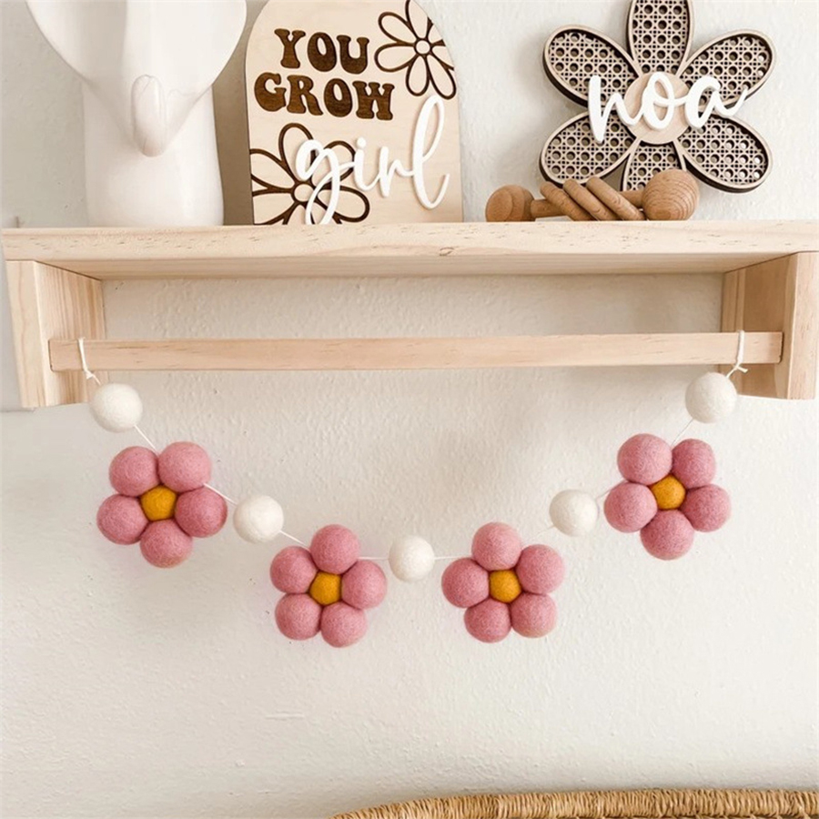 Baby Nursery Garland - Handmade Felt Daisy Garland Bohemian Baby
