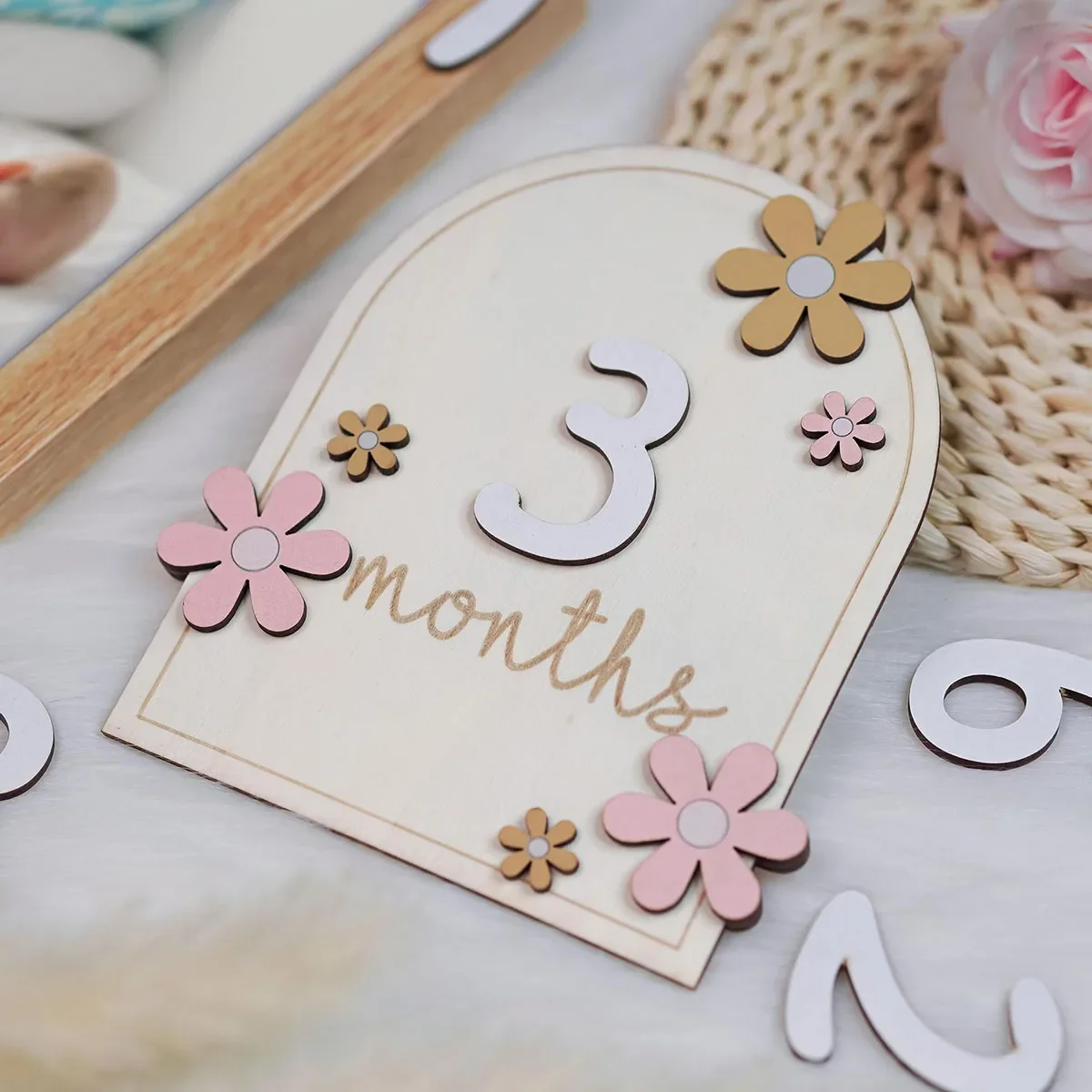 Milestone Card Set - Wooden Baby Monthly Milestone Cards Flowers