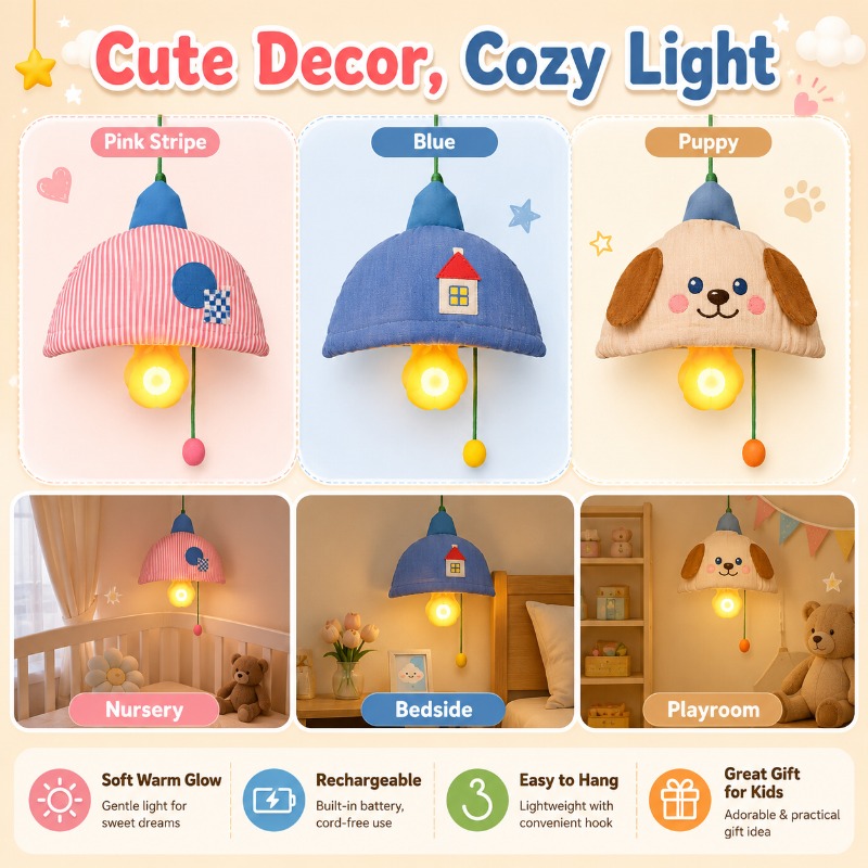 Baby Nursery Light Shade - Rechargeable Hanging Night Light Fabric Shade