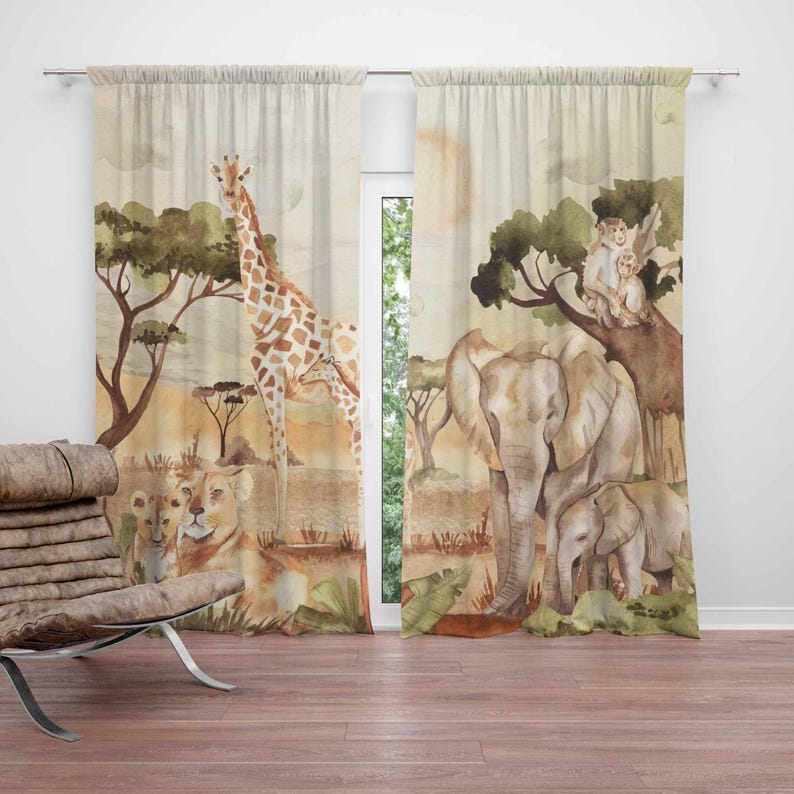 Baby Nursery Curtains - Mom and Baby Curtains Safari Animals