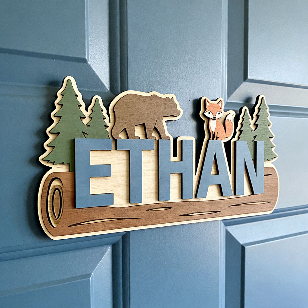 Baby Nursery Wall Decor - Woodland Forest Animal Personalized Name Wooden