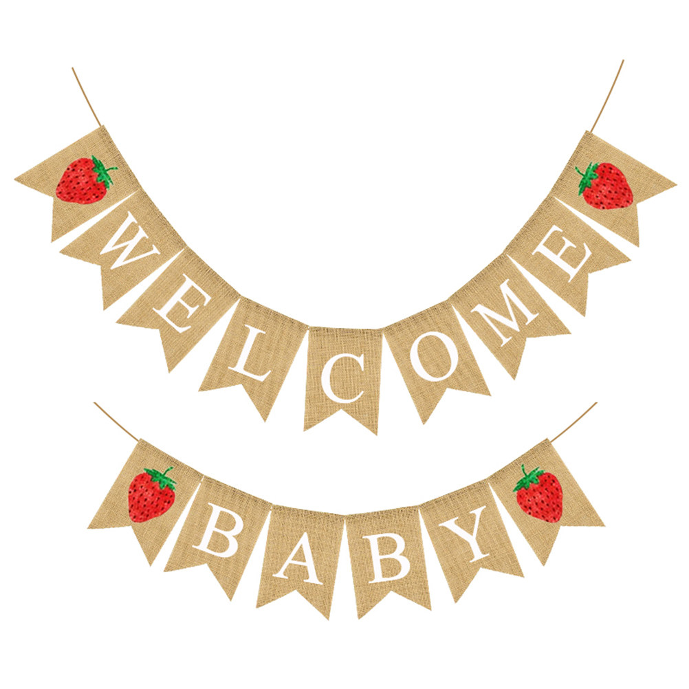 Baby Nursery Garland - Baby Shower Linen Banner Strawberry Design