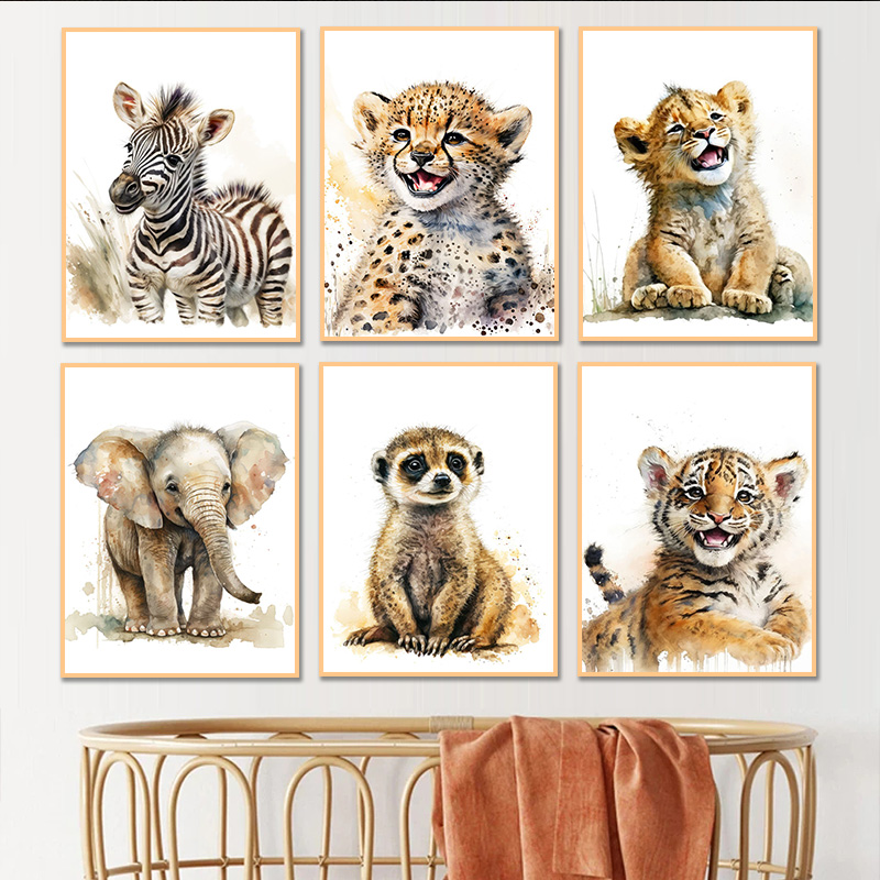 Baby Nursery Elephant - Watercolor Animals Baby Cheetah Giraffe Elephant