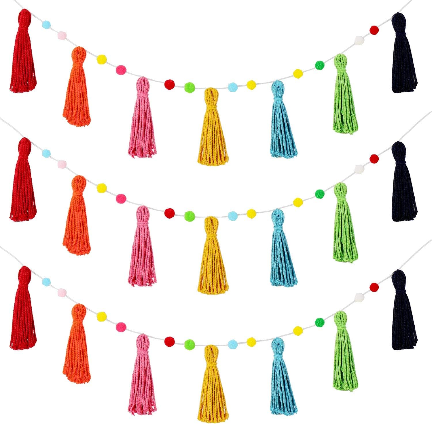 Baby Nursery Garland - 3 Pcs Colorful Rainbow Boho Tassel