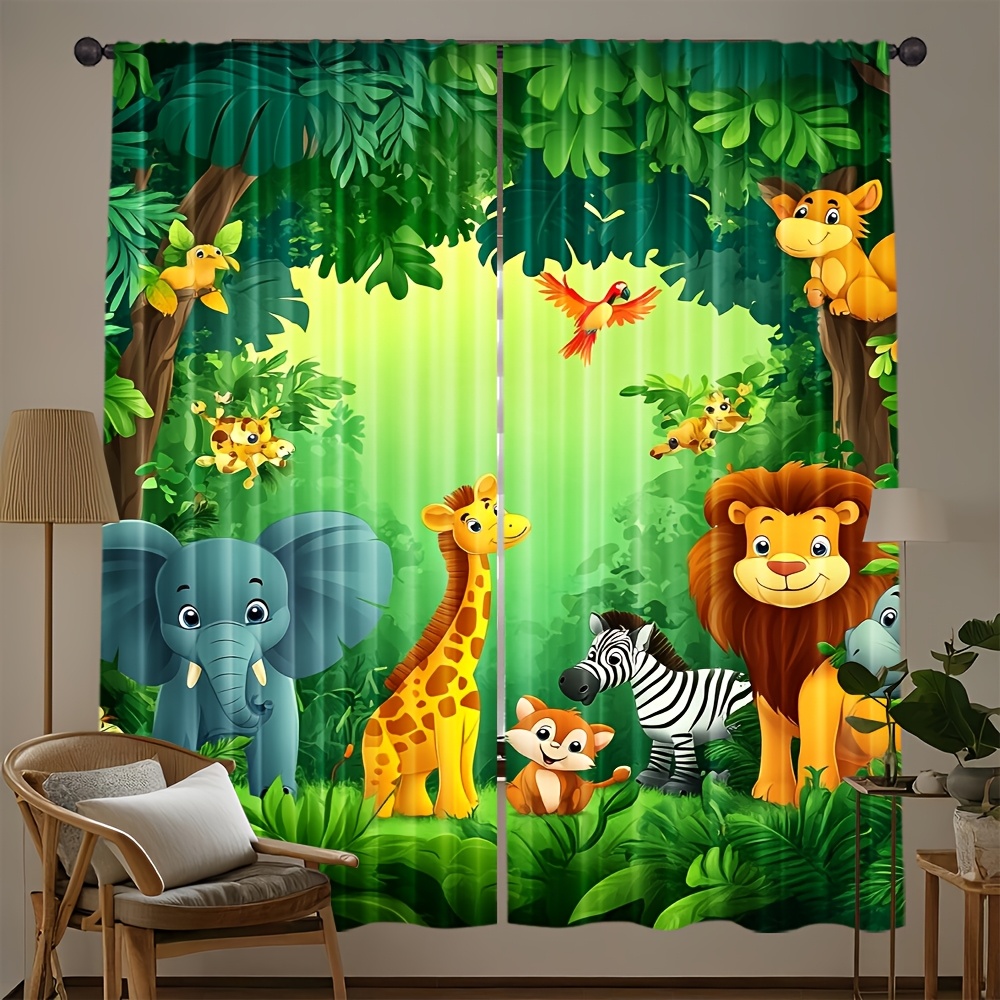 Baby Nursery Curtains - 2pcs Cartoon Animal Curtains Jungle Safari