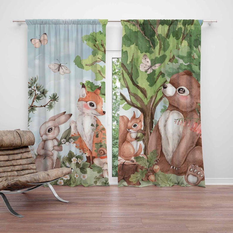 Baby Nursery Curtains - Forest Animals Curtains Kids Bedroom Curtains