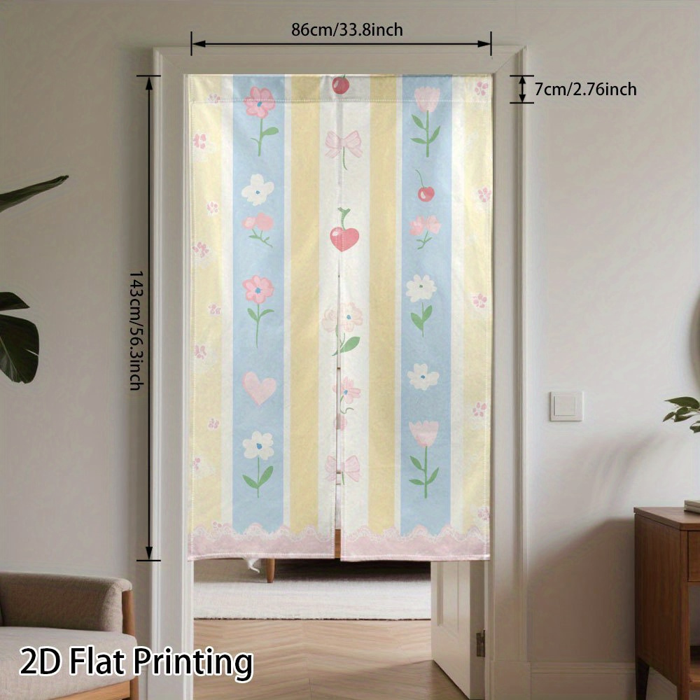 Baby Nursery Curtains - Pastel Floral Striped Polyester Door Curtain