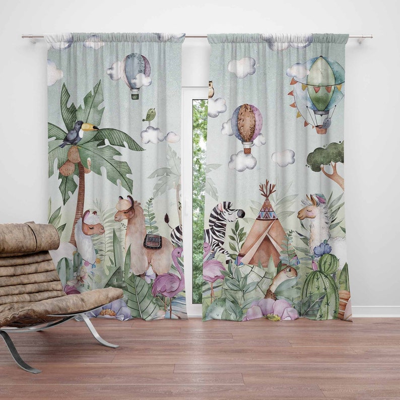 Baby Nursery Curtains - Safari Animals Party Nursery Curtain Kids