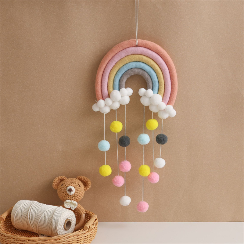 Baby Nursery Garland - Nordic Felt Woven Rainbow Hair Balls
