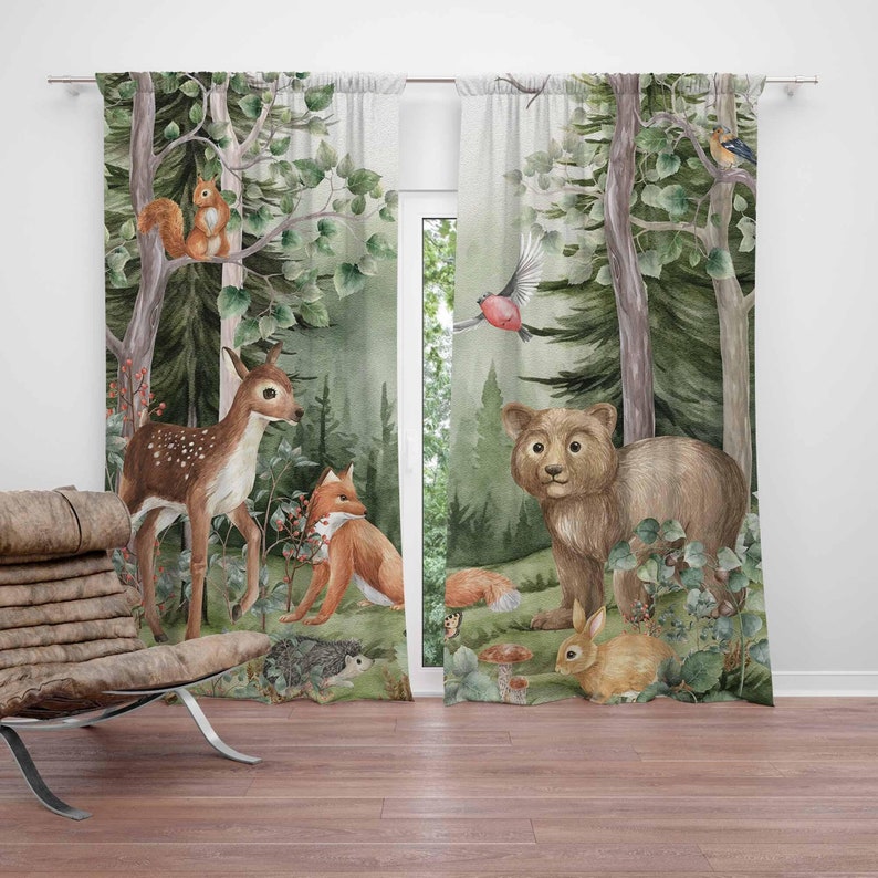 Baby Nursery Curtains - Woodland Animals Curtains Kids Nursery Black
