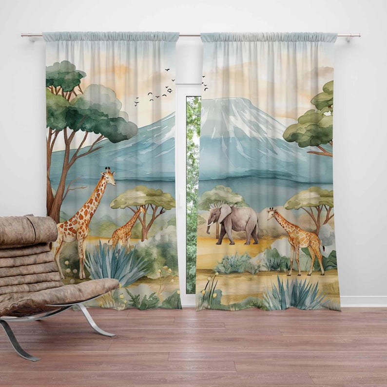 Baby Nursery Curtains - Safari Animals Kids Curtains Baby Boy