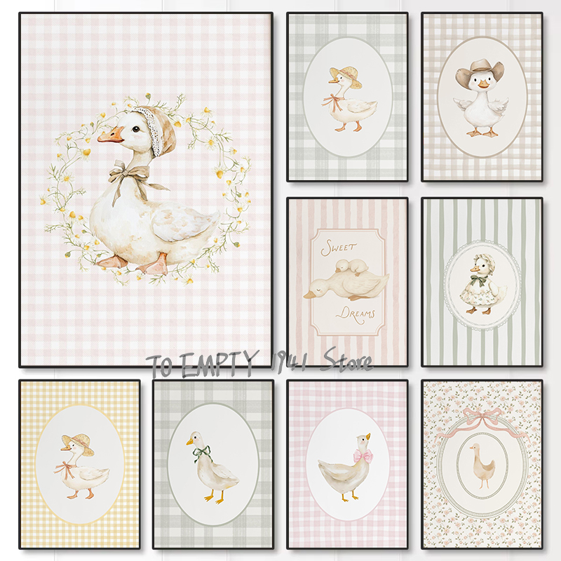 Baby Nursery Wall Art - Silly Little Goose Nursery Duck Gingham