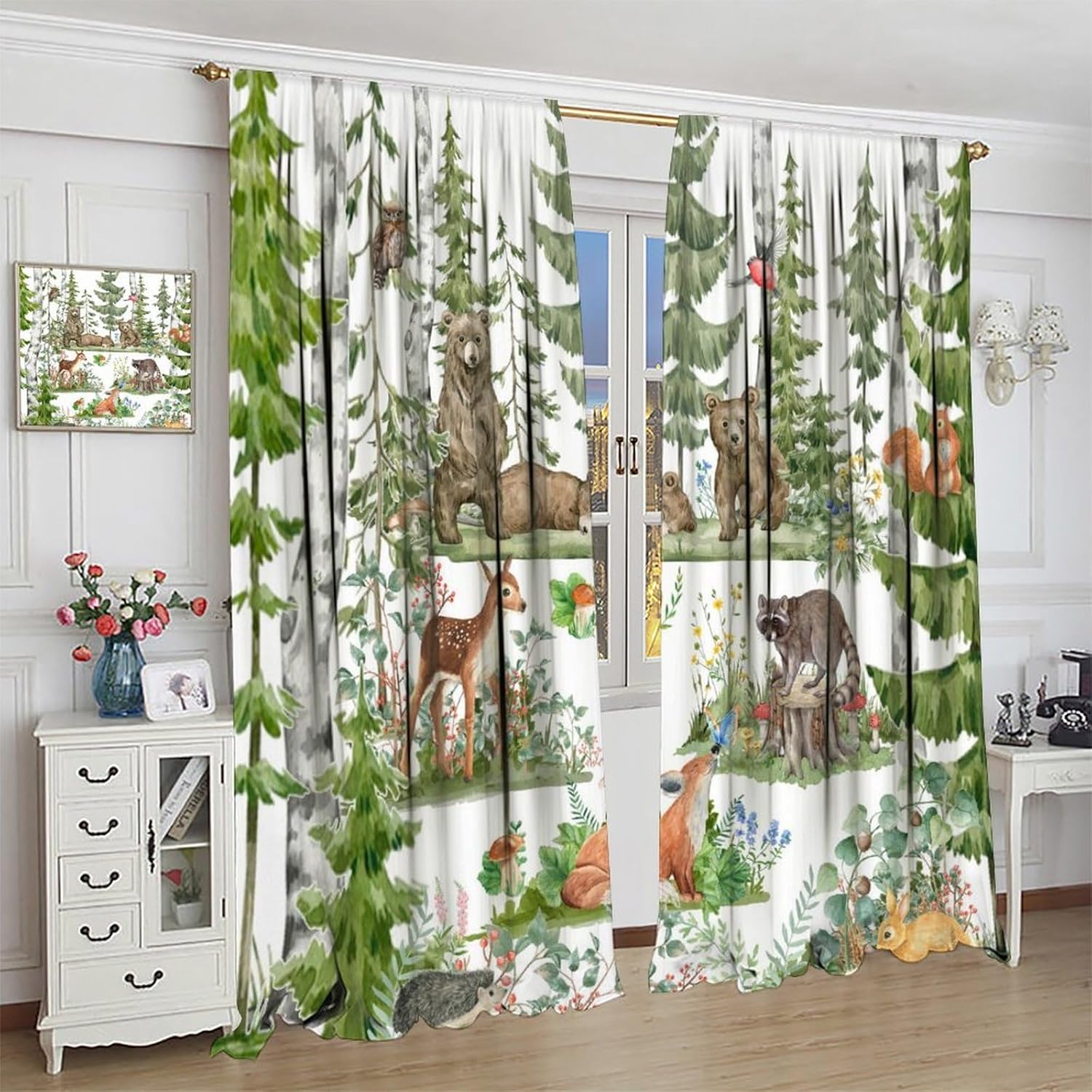 Baby Nursery Curtains - Forest Animal Curtains for Kids,Watercolor Wild