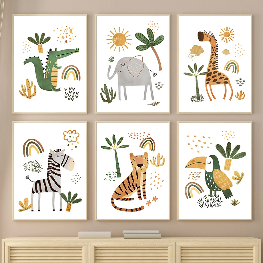 Baby Nursery Elephant - Giraffe Elephant Tiger Zebra Toucan Jungle