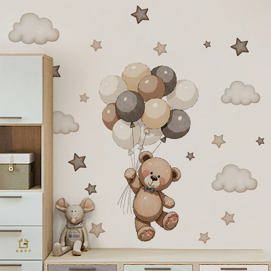 Baby Nursery Wall Decor - Adorable Teddy Bear Wall Decals, Removable