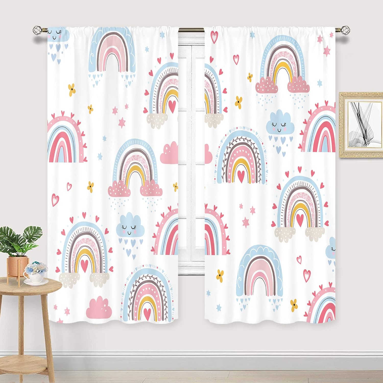 Baby Nursery Curtains - Baby Girls Pink Boho Rainbow Curtains