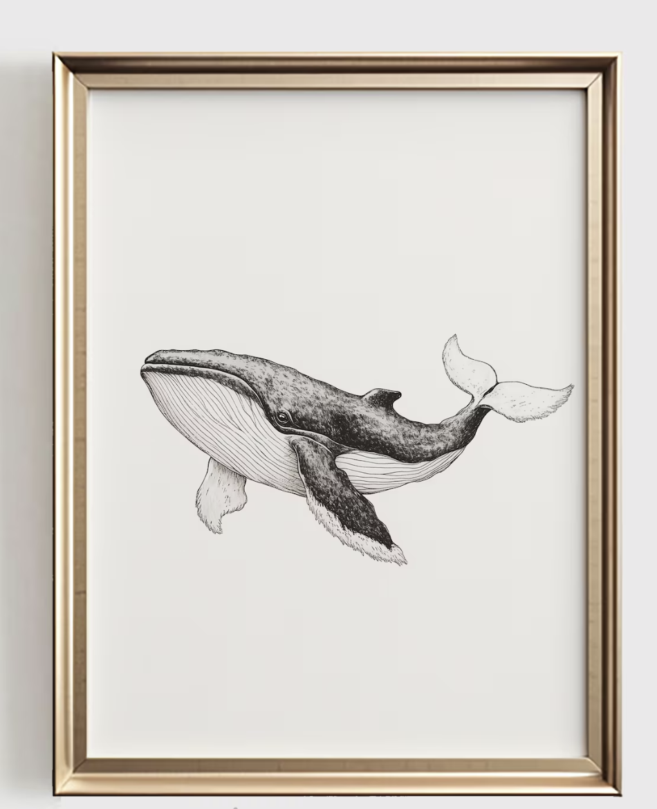 Baby Nursery Art - Whale Line Art Print, Minimalist Ocean