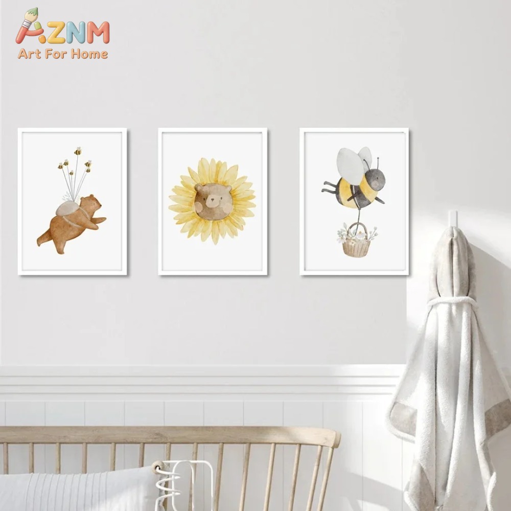AZNM Watercolor Bear Fox Anima - Baby Nursery Art ulasan dan harga