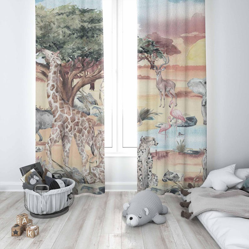 Safari Animals Curtain Kids Be - Baby Nursery Curtains ulasan dan harga
