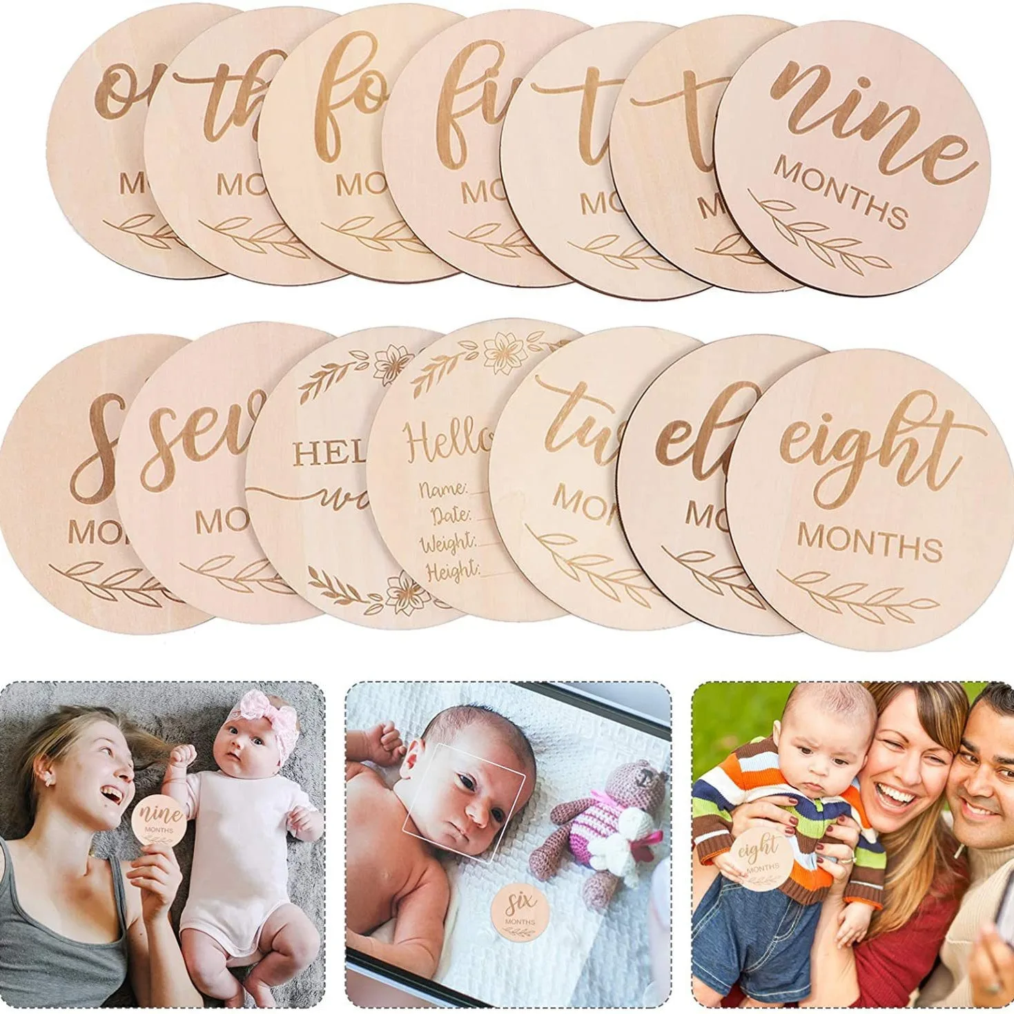 12pcs/set Wood Chip Month Souv - Milestone Card Set ulasan dan harga