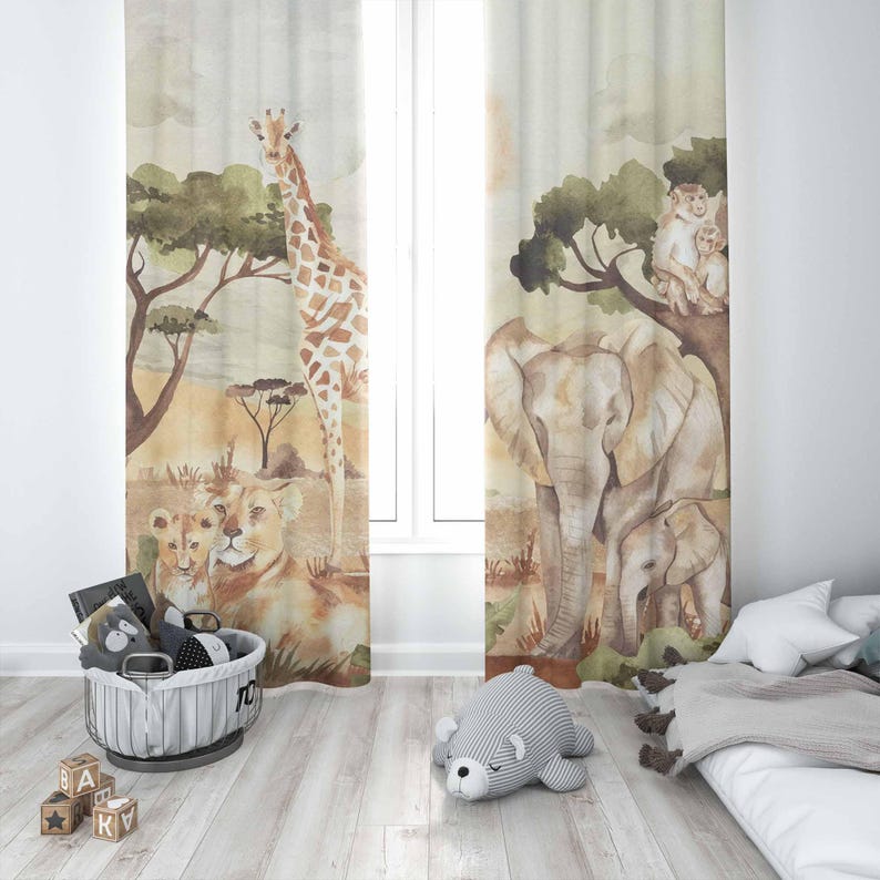 Mom and Baby Curtains Safari A - Baby Nursery Curtains ulasan dan harga