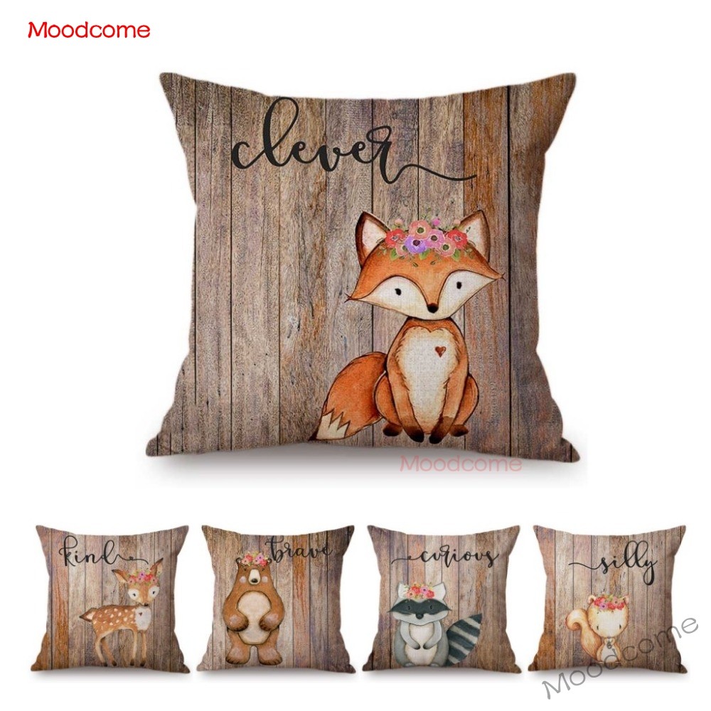 Cute Woodland Animals Wood Tex - Baby Nursery Cushion ulasan dan harga