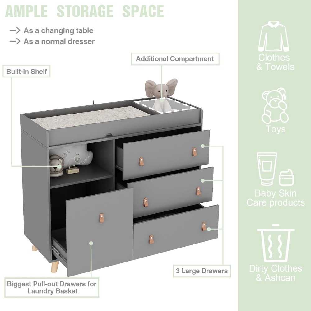 Baby Dresser Changing Table, T - Baby Nursery Shelves ulasan dan harga