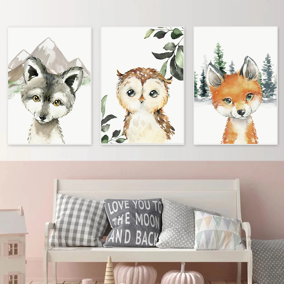 Fox Raccoon Owl Wolf Forest Nu - Baby Nursery Wall Decor ulasan dan harga