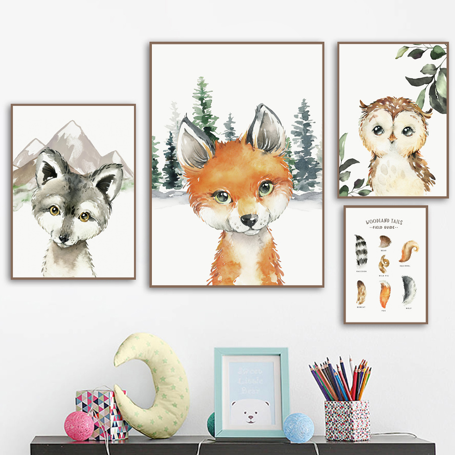 Fox Raccoon Owl Wolf Forest Nu - Baby Nursery Wall Decor ulasan dan harga