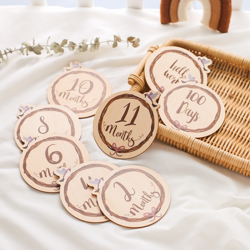 8Pcs Wooden Baby Milestone Car - Milestone Card Set ulasan dan harga