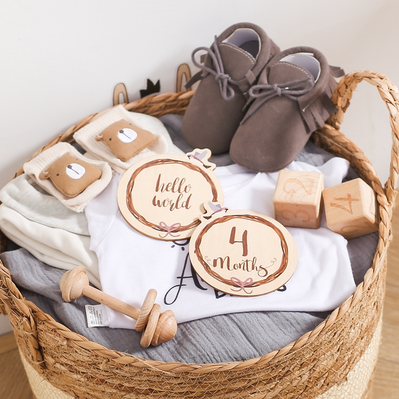 8Pcs Wooden Baby Milestone Car - Milestone Card Set ulasan dan harga