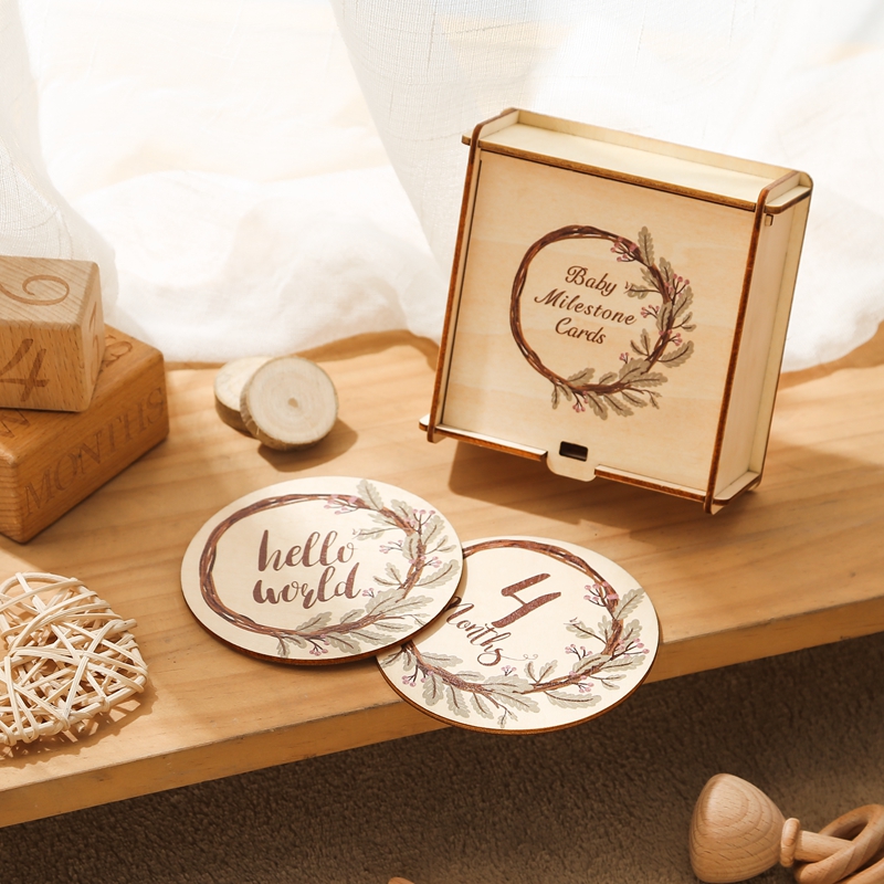 8Pcs Wooden Baby Milestone Car - Milestone Card Set ulasan dan harga