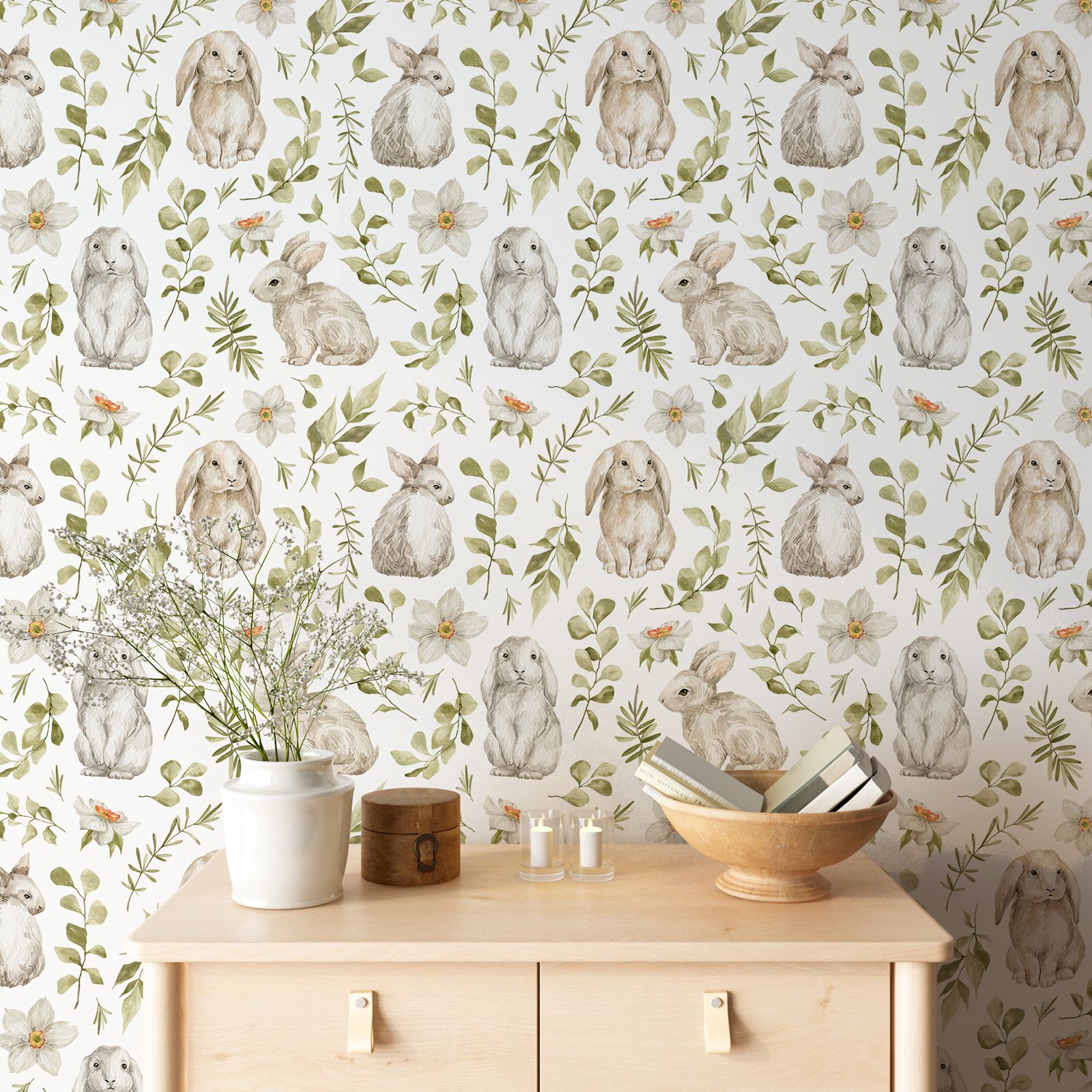 Bunny Wallpaper Kids Room Wall - Baby Nursery Water ulasan dan harga
