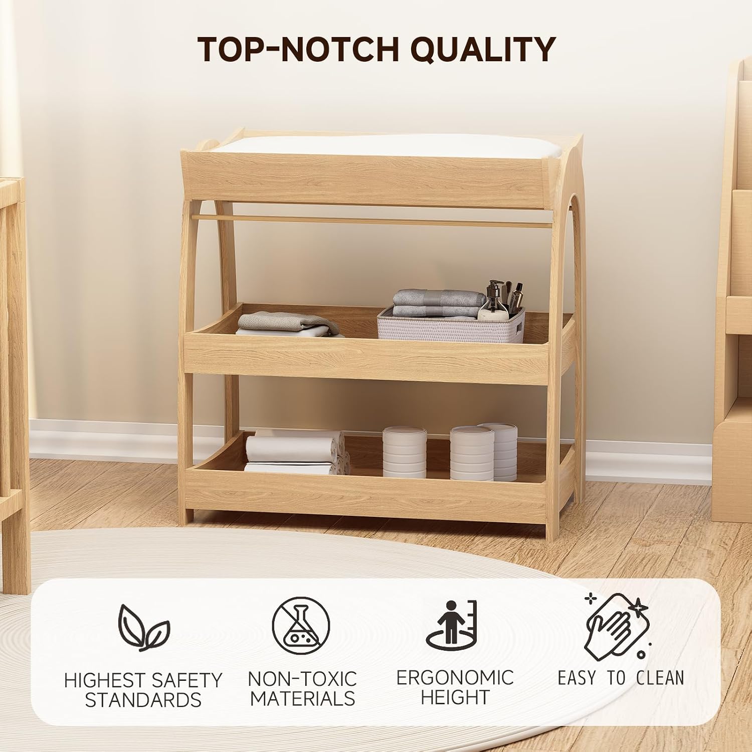 Baby Changing Table, Wood Diap - Baby Nursery Shelves ulasan dan harga