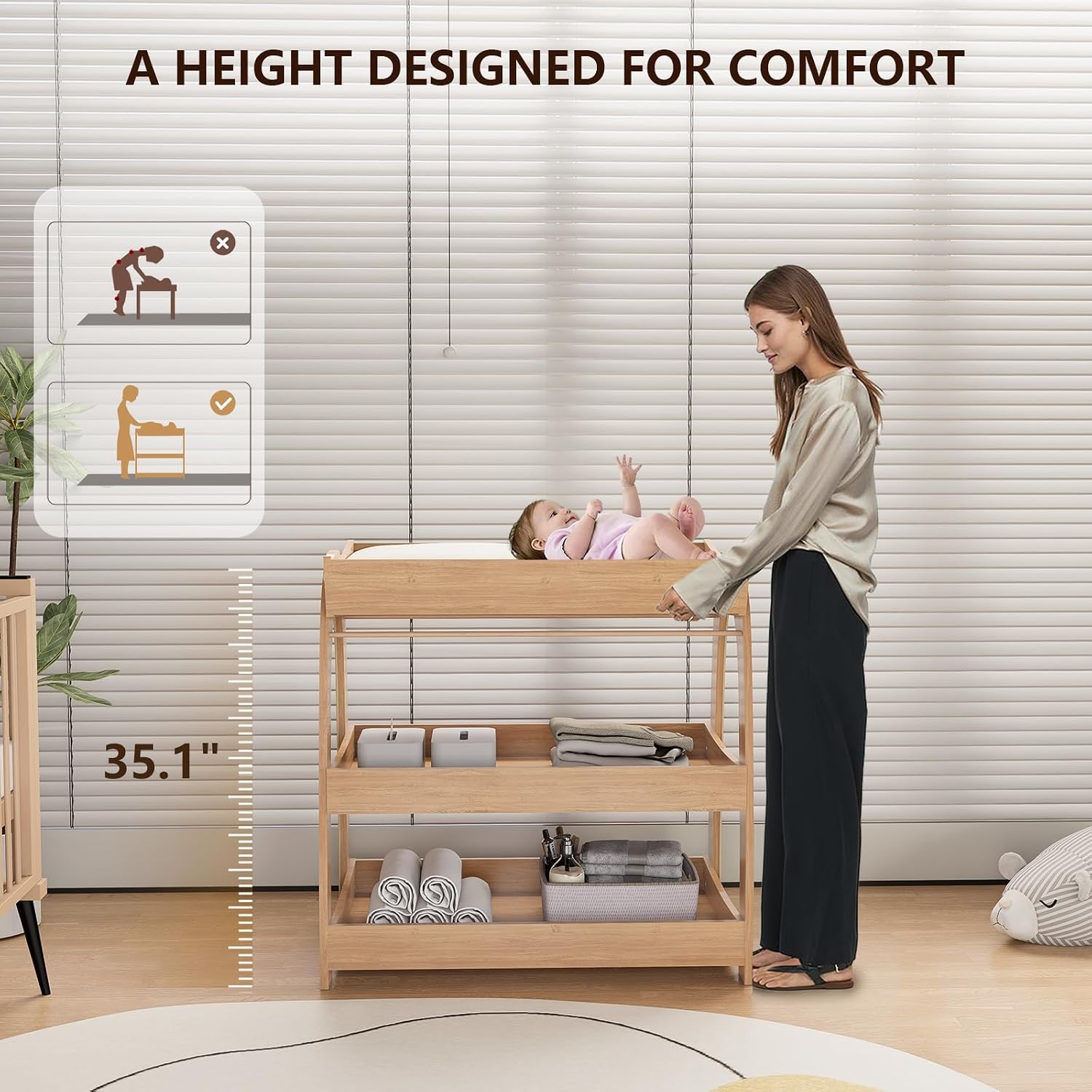 Baby Changing Table, Wood Diap - Baby Nursery Shelves ulasan dan harga