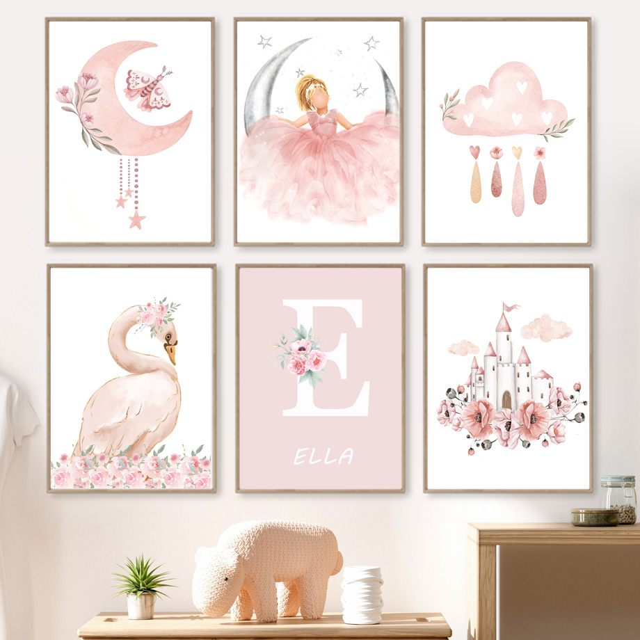 Pink Angel Girl Sun Moon Cloud - Baby Nursery Art ulasan dan harga