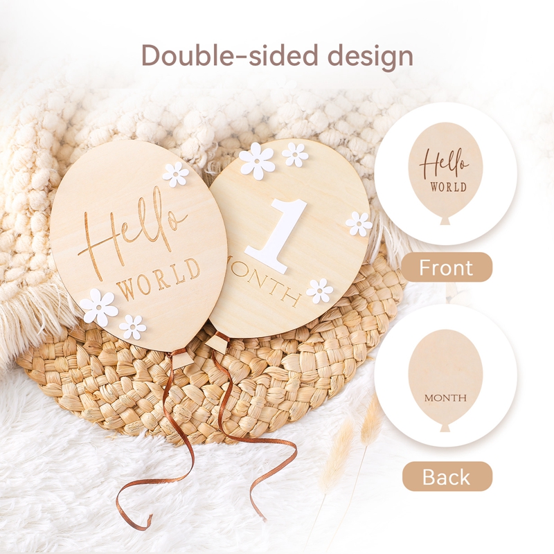 2Pcs Baby Wooden Balloon Miles - Milestone Card Set ulasan dan harga