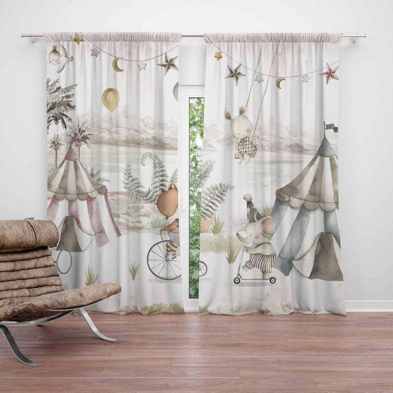 Circus Animals Curtains Kids B - Baby Nursery Curtains ulasan dan harga