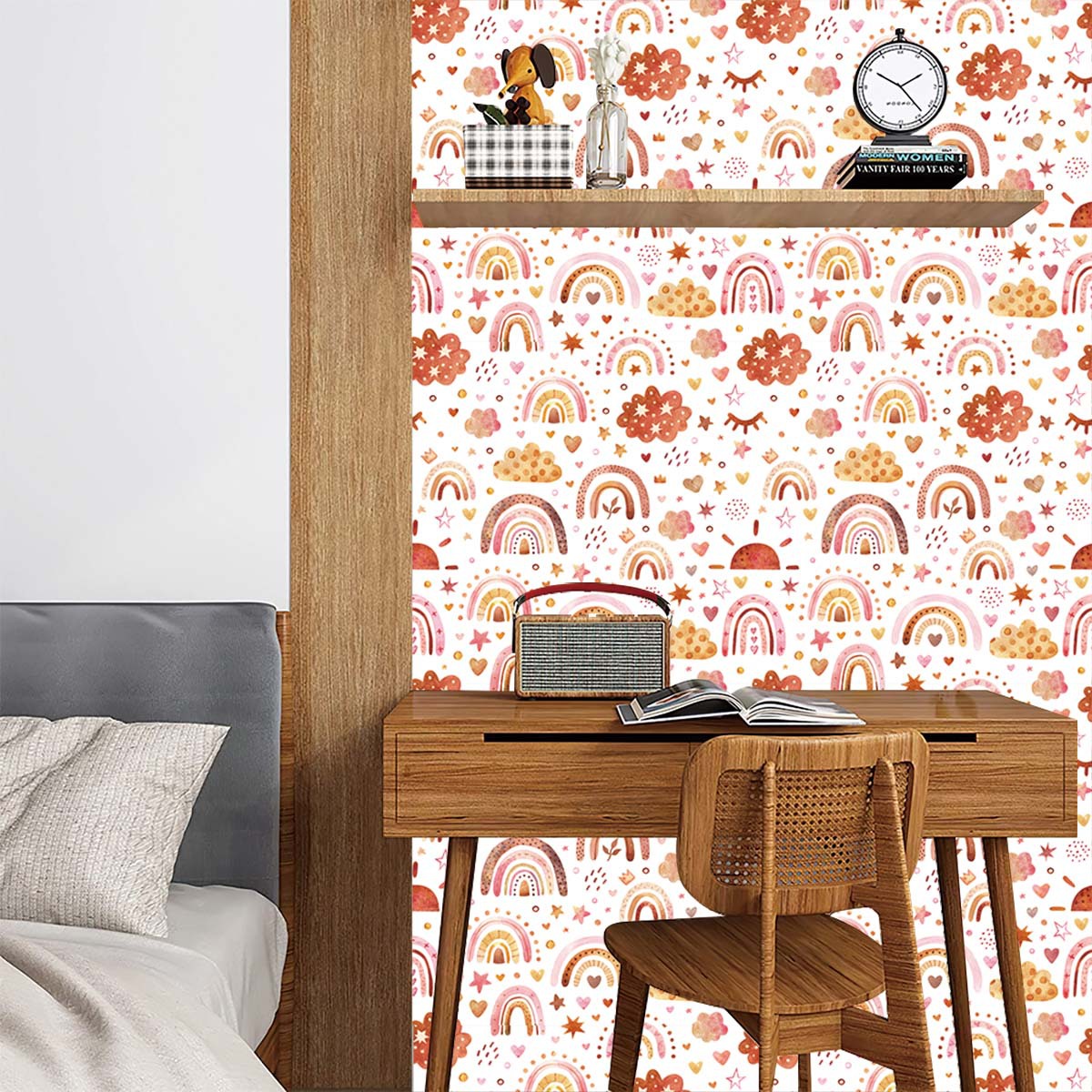 Rainbow Wallpaper Peel and Sti - Baby Nursery Water ulasan dan harga