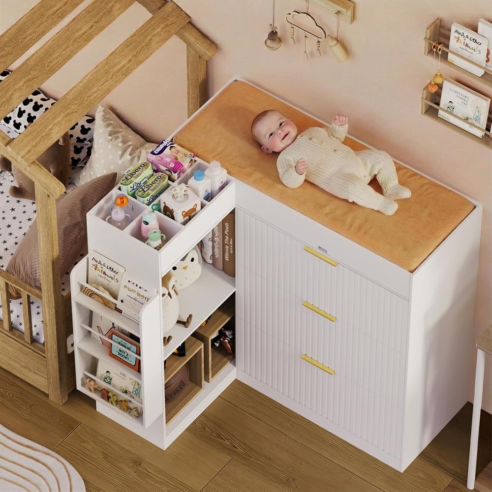 Wooden Nursery Changing Table  - Baby Nursery Shelves ulasan dan harga