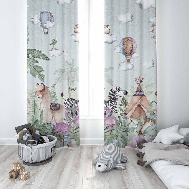 Safari Animals Party Nursery C - Baby Nursery Curtains ulasan dan harga
