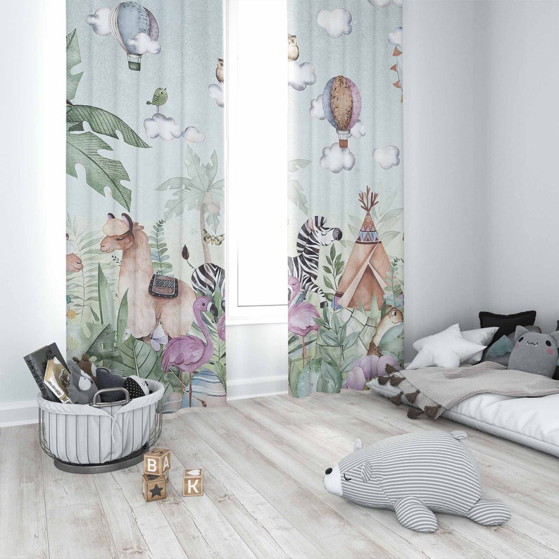 Safari Animals Party Nursery C - Baby Nursery Curtains ulasan dan harga