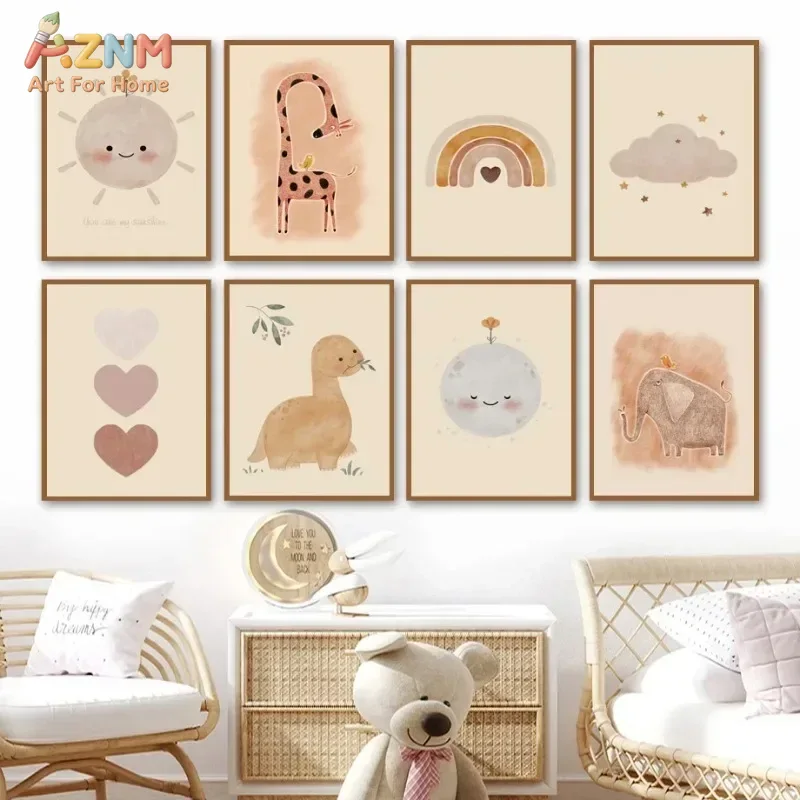 AZNM Neutral Watercolor Dinosa - Baby Nursery Elephant ulasan dan harga