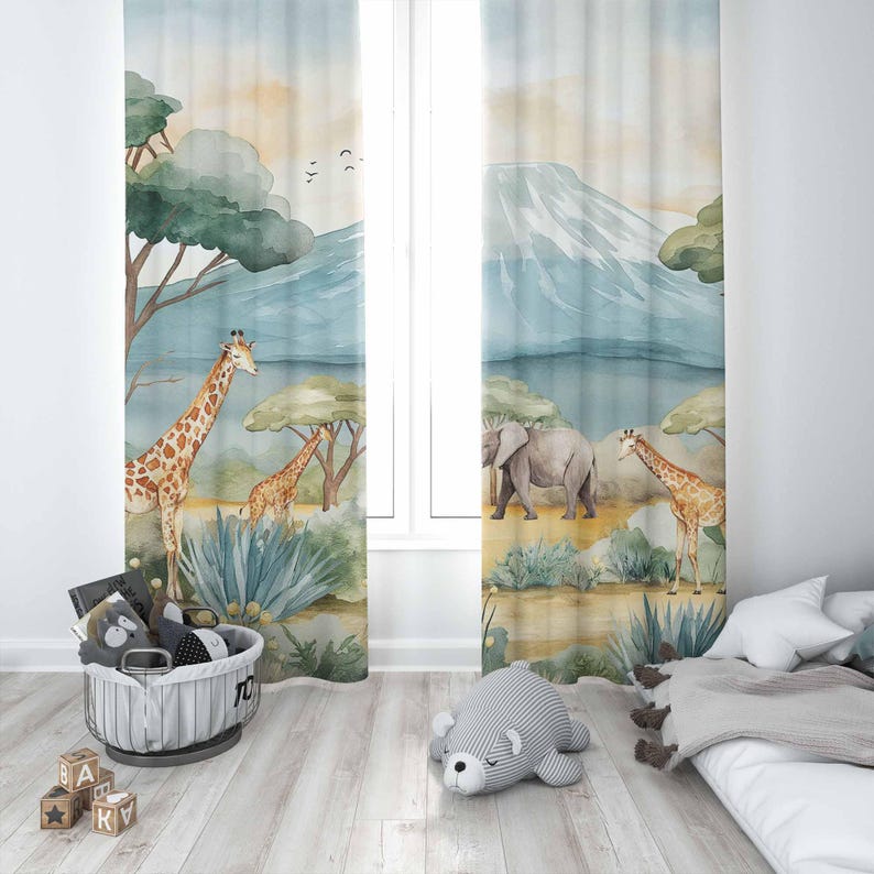 Safari Animals Kids Curtains B - Baby Nursery Curtains ulasan dan harga