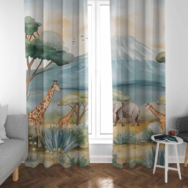 Safari Animals Kids Curtains B - Baby Nursery Curtains ulasan dan harga