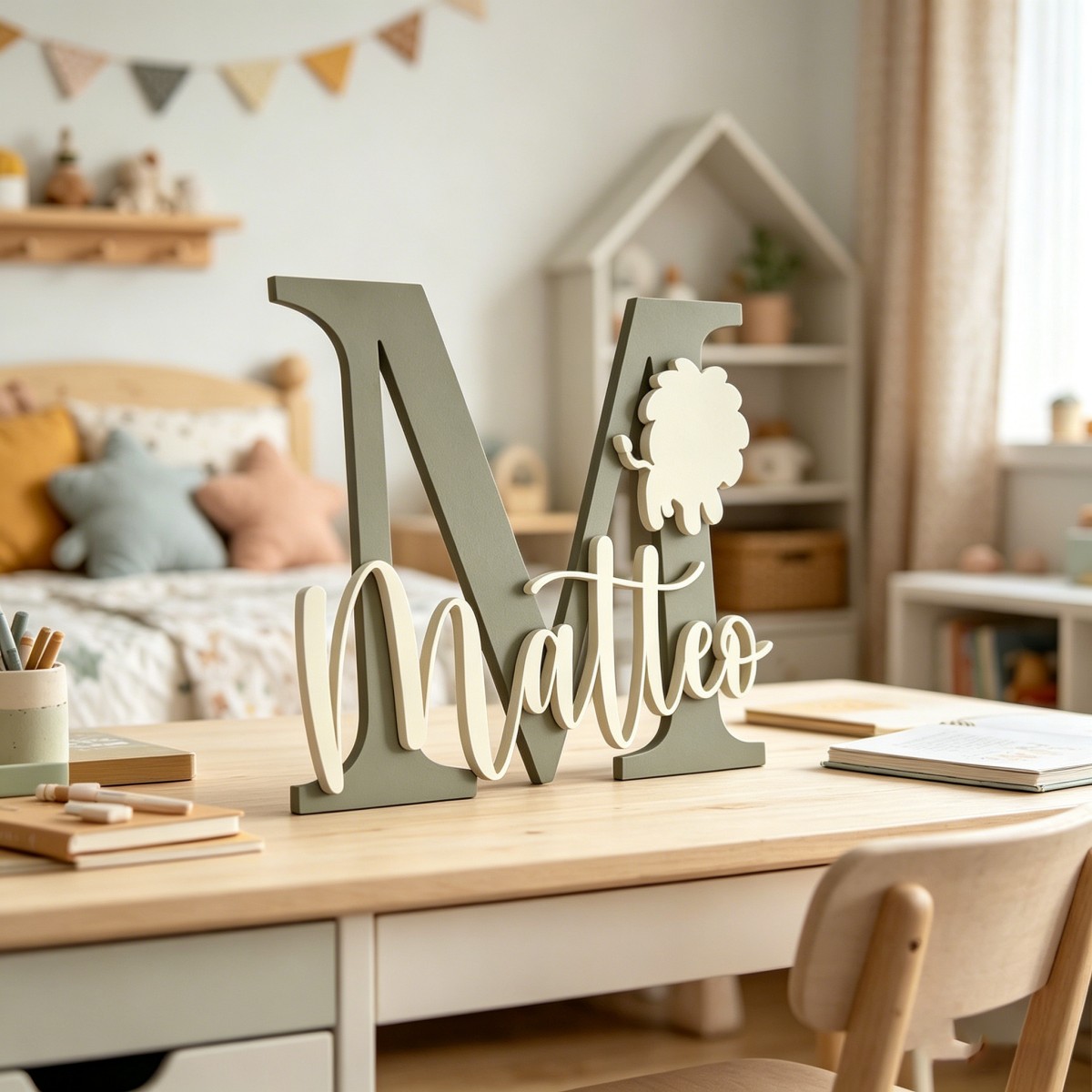 1Pc Custom Lion Name & Initial - Baby Nursery Wall Decor ulasan dan harga