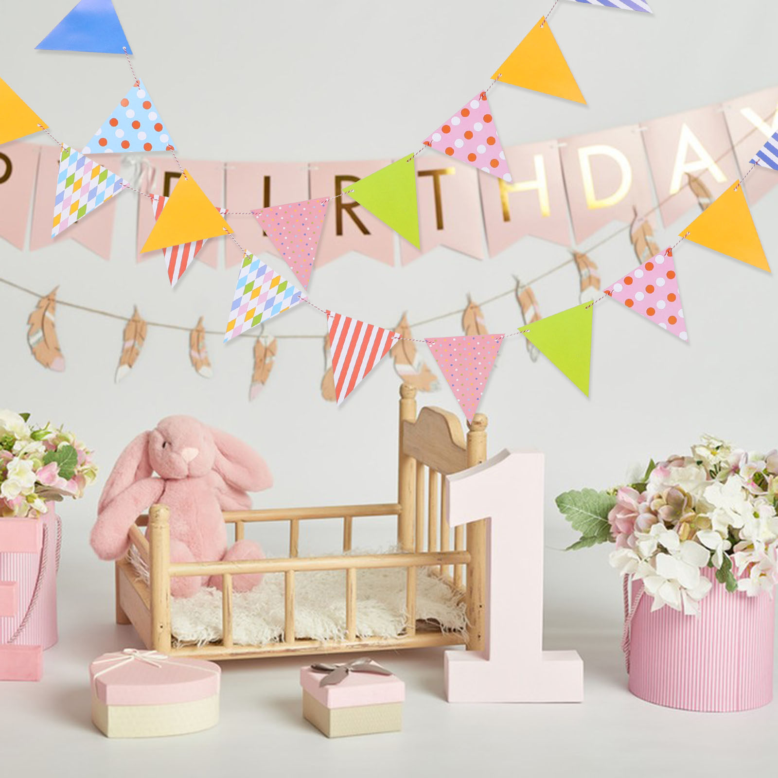 Triangle Paper Bunting Flags G - Baby Nursery Garland ulasan dan harga