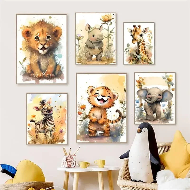 Watercolor Lion Giraffe Tiger  - Baby Nursery Elephant ulasan dan harga
